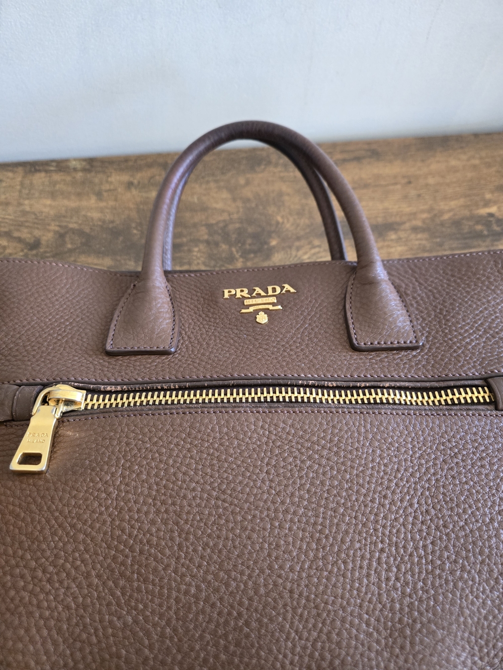Prada Brown Leather Top-Handle Tote - Picture 8 of 9